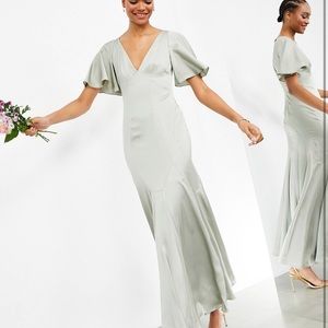 ASOS sage satin bridesmaid dress